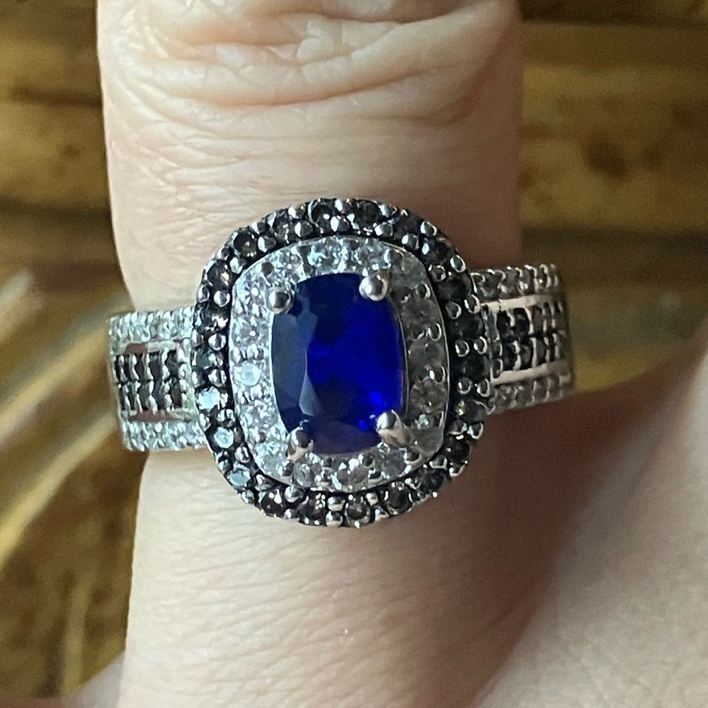 Blue Spinel Sterling Silver Ring Size 6